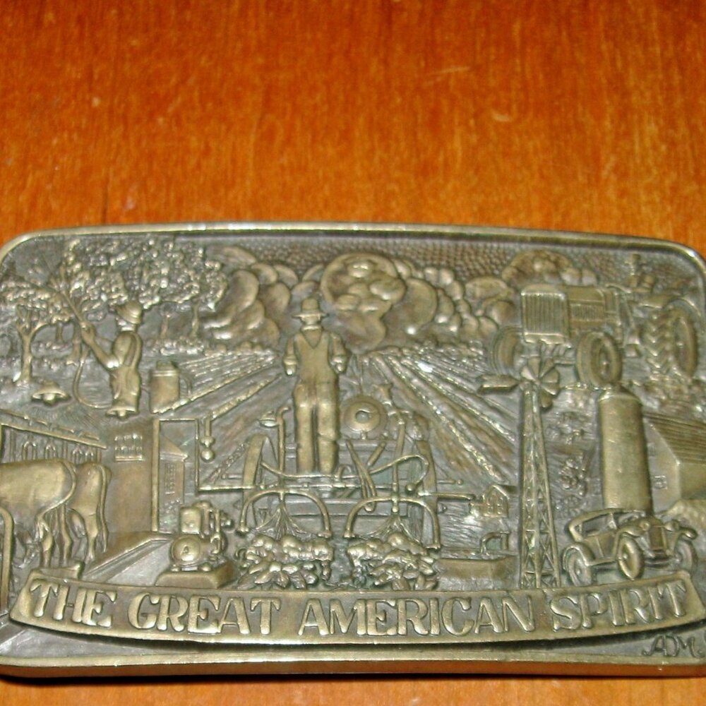 Vintage ADM Belt Buckle The Great American Spirit Solid Brass Made Norman OK USA